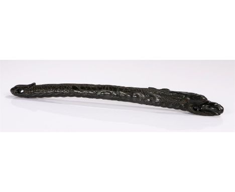 Carved hardwood Edo period Japanese Bokuto  (doctors stick) well carved in the form of a dragon with flowing horns, bared tee