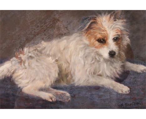 R. Sheffield, a Jack Russell terrier, signed oil on canvas and dated indistinctly lower right, 32.5cm x 22.5cm, in a gilt fra