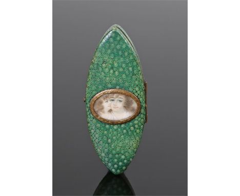 Exceedingly fine George III period patch / toothpick box, the naivete case in shagreen, a painted panel with a mother and her