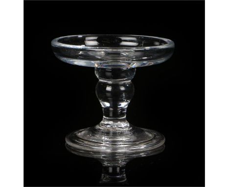 18th Century glass patch stand, with folded foot and knops stem, rough pontil, 6cm diameter 