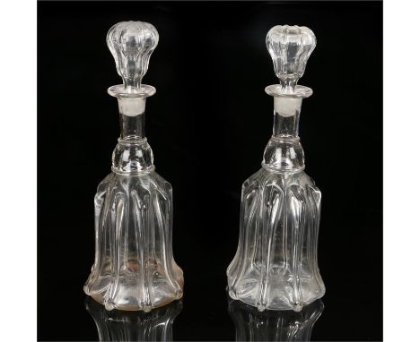 Victorian mold blown eight panel pillar decanter and original hollow blown stopper, the decanter of bell form, the neck base 