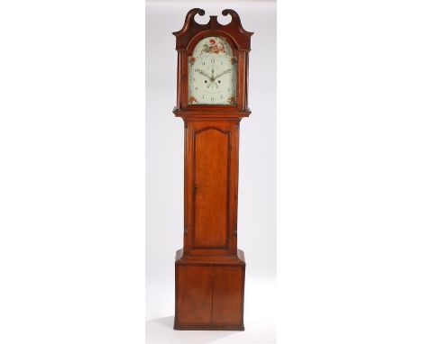 George III mahogany longcase clock, Fletcher Gainsboro, the swan neck pediment above the arched glazed door, a long trunk doo