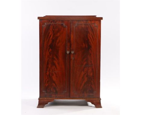 19th Century mahogany collectors cabinet, the rectangular top with a gallery above above a pair of panel doors enclosing five