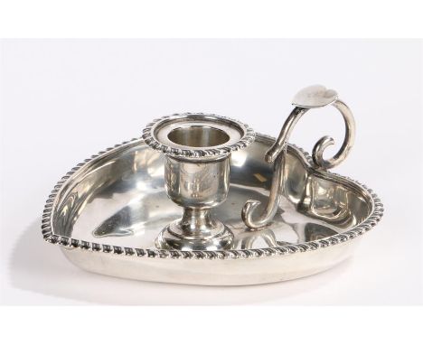 Victorian silver chamber stick, Birmingham 1892, maker Andrew Barrett & Sons, with gadrooned sconce, heart decorated scroll h