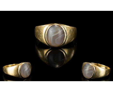 9ct Gold - Stone Set Gents Dress Ring - Please See Photo. 5.3 grams. Ring Size - Q. Not Marked but Tests Gold. 