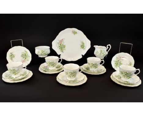 Royal Albert Part Teaset  'Friendship' series, Designer 'Hawthorne' comprising 6 cups, saucers and side plates, sugar bowl an