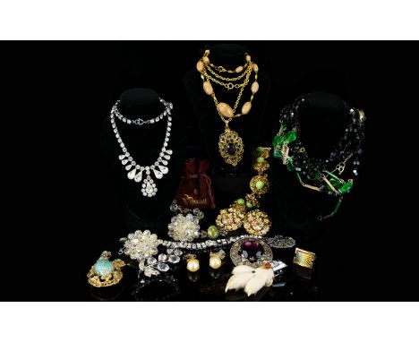 A Varied Collection Of Vintage Costume Jewellery Approx 20 items in total to include double strand French jet necklace with c