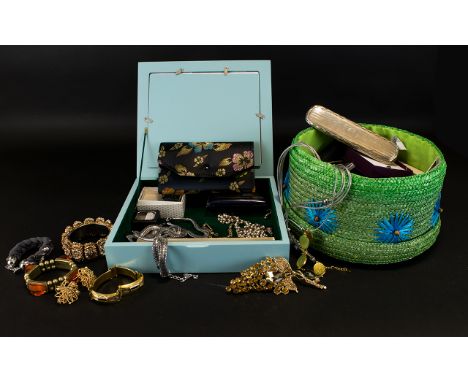 A Quantity Of Costume Jewellery Floral design jewellery box containing mixed items of costume jewellery to include stone set 