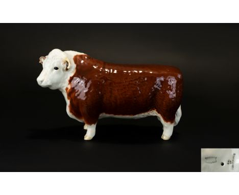 Beswick Bull Figure ' Hereford Bull ' First Version, Horns Protrude From Ears. Model No 1363A, Champion of Champions. Designe