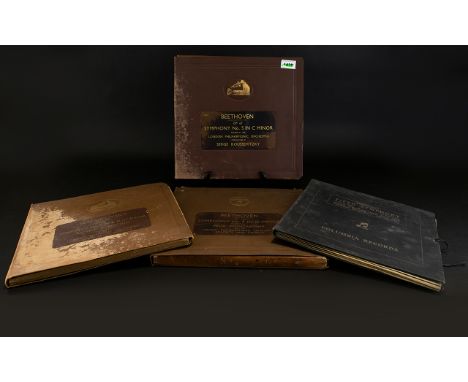 A Collection Of 4 Vintage Gate Fold Shellac Records, To Include, Beethoven Symphony No.9, Beethoven Fifth Symphony Both Publi