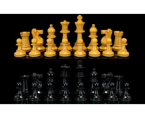 Staunton Vintage Boxwood Chess Set - Boxed. Underside of Each Piece Converted with Green Felt and Weighted - Please See Photo