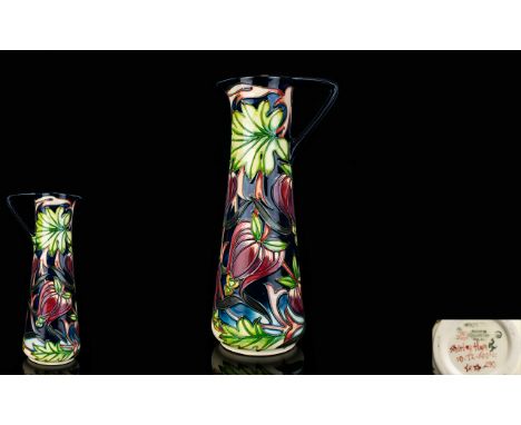 Moorcroft - Modern / Signed 2 Star MCC Tube lined Jug / Ewer ' Red Ribbons ' Pattern / Design. Numbered 290. Signed In Red to