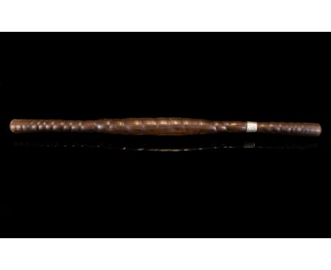 Antique Turned Wood Swagger Stick With Silver Collar Aged patina, with silver collar hallmarked for Chester, 15 inches in len