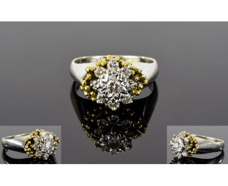 18ct Gold Set Diamond Cluster Ring. Flower head Setting, The Central Diamond Surrounded by a Further 8 Diamonds of Good Colou