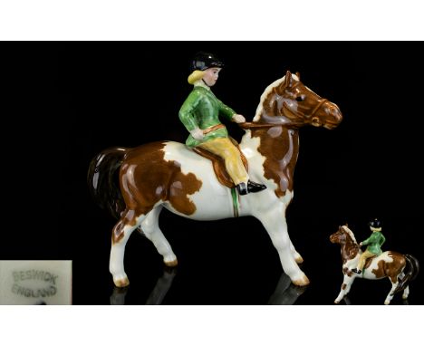 Beswick - Girl on Pony Figure - Green Jacket. Model No 1499. Designer A. Gredington. Height 5.75 Inches. 1st Quality & Mint C