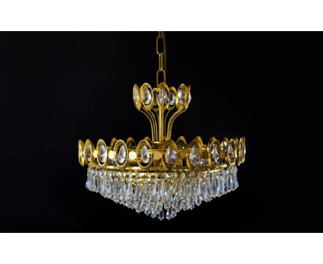 Palwa Leuchten Germany Midcentury Modernist Five Light Crystal Chandelier A rare, larger chandelier in the 'Hollywood Regency