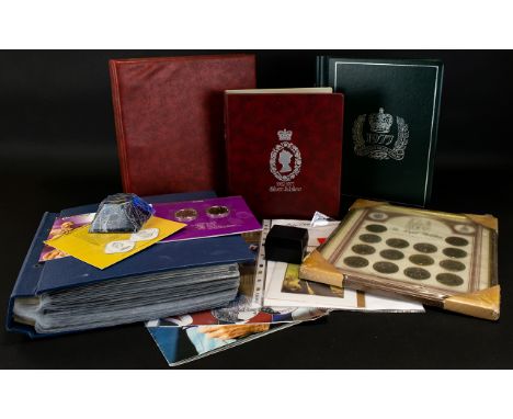 A Collection Of Modern Commemorative Coins And Stamps To include the Royal Wedding Coin Collection 1981 in fitted frame, albu