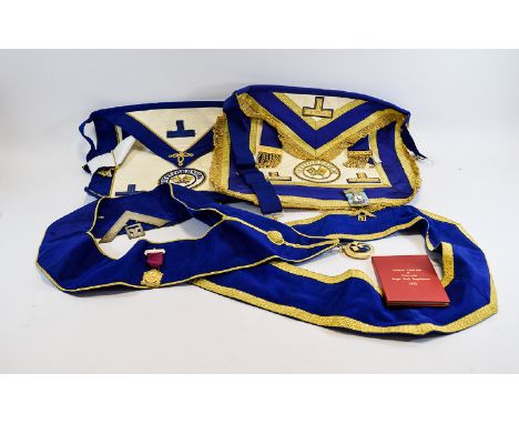 A Collection Of Vintage Masonic Items From Blair Hoyle Lodge Sterling No. 792  Purpose made wood case, lined in blue leather.