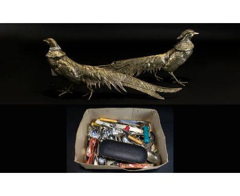 Collection of Assorted Silver Plated Flatware including boxed spook and fork set by Campbell and Lunby Silversmiths, carving 
