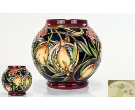 Moorcroft Fine Quality Globular Shaped Tube lined Vase ' Plevriana ' Design. Designer Rachel Bishop. Date 2004. Height 6.75 I