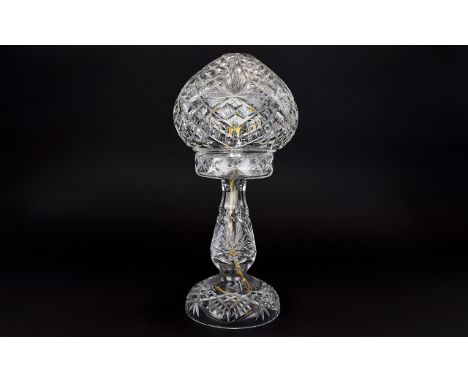 Art Deco Period Cut Glass / Crystal Table Lamp. Good Proportions and Shape - Please See Photo. 14.25 Inches High. No Damage -