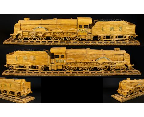 A Very Fine Detailed and Large Handmade Match Stick - Scale Model LMS London, Midland and Scottish Steam Locomotive Train - C