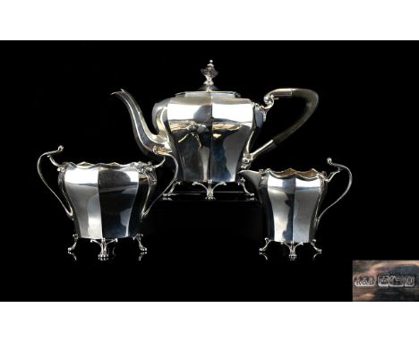 Edwardian Period Well Designed and Well Made 3 Piece Silver Tea Service of Solid Construction. Hallmark Sheffield 1906, Maker