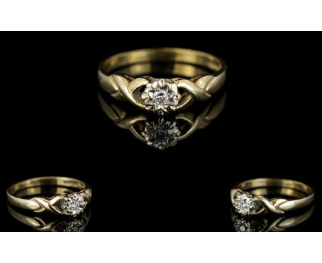 Ladies 9ct Gold Single Stone Diamond Set Ring. Illusion Set, X Designed Shoulders. Fully Hallmarked for 375 - 9ct Gold. Ring 