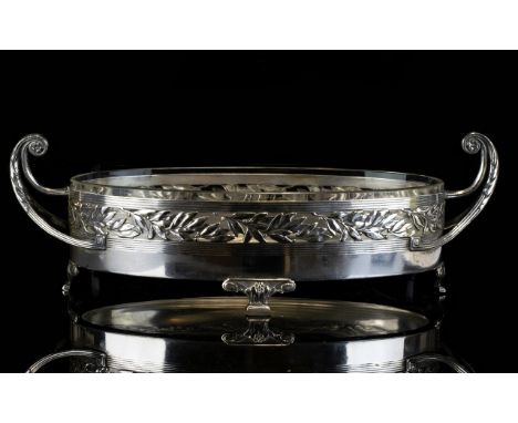 WMF Vintage Oval Footed Dish Stainless steel oval dish with twin handles and neoclassical reticulated foliate borders. Comple