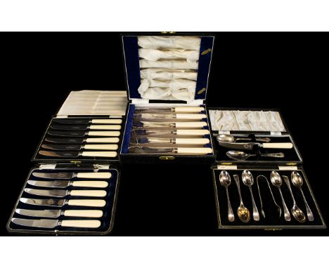 A Good Collection of Vintage and Antique Boxed Cutlery Sets ( 5 ) Sets In Total. All Sets Appear to Be In Unused Condition. C