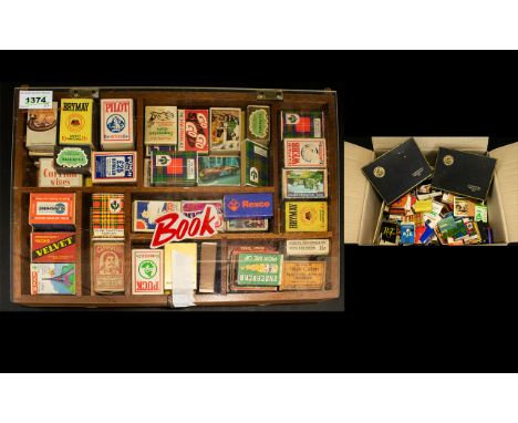 A Large Collection Of Vintage Matchboxes And Match Books Wooden display case with perspex top housing a large quantity of mat