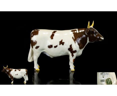 Beswick Hand Painted Bull Figure ' Ayrshire Bull CH ' Whitehill Mandate. Thick Legs and Tall - 2nd Version. Model No 1454B, I