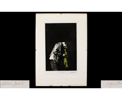 Miles Davies 1926 - 1991 American Jazz Trumpeter - Photograph / Print - Autographed. Signed to Margin In Pencil by Miles Davi