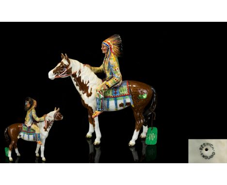 Beswick - Early Mounted Horseback Figure ' Canadian Mounted Indian ' Model No 1391, with Original Beswick Label. Designer Mr 