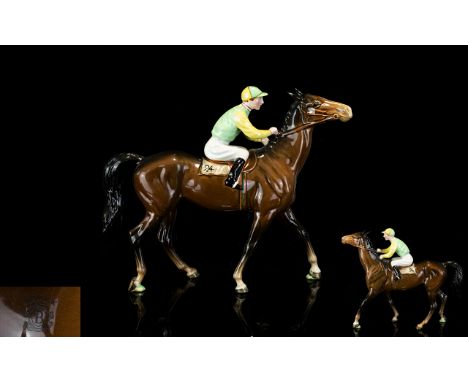 Beswick Jockey and Racehorse Figure ' Racehorse and Jockey ' Colour way No 2. Model No 1037. Walking Racehorse On Saddlecloth