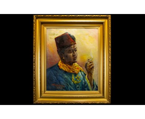Blackpool Entertainment Interest Original Oil On Canvas 'Portrait Of Bambara' By W H Leathwood 1924 Large oil portrait of the