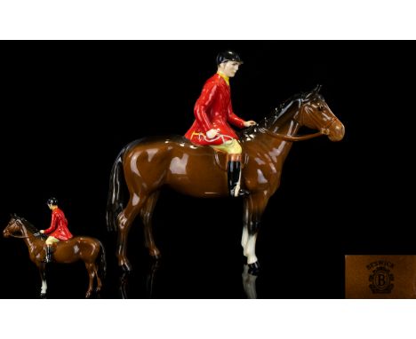 Beswick Rider and Horse Figure ' The Huntsman ' Standing - Red Jacket. Style Two. Model No 1501. Issued 1957 - 1995. Designer