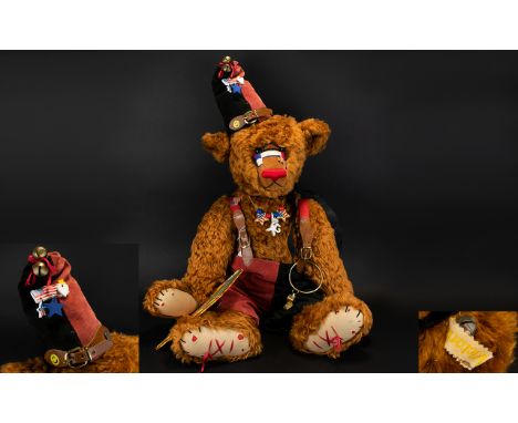 A Large Handmade 'Archie Clown' Teddy Bear By Simply Victoria Very large jointed dark brown mohair bear with German glass eye