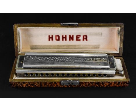 Vintage Hohner 64 Chromonica Professional Harmonica with 4-octave range, sixteen hole and including carry case. 18 cms in len