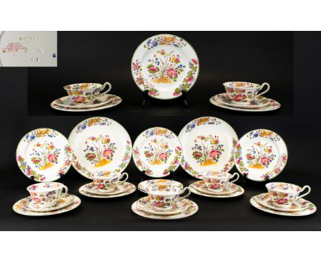 Wedgwood Etruria - Superb Quality Hand Painted and Enamel Scarce ( 32 ) Piece Tea Set. c.1920. Floral Spring Flowers Design. 