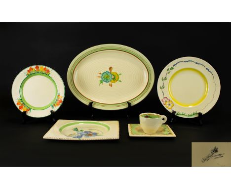 Clarice Cliff A Collection Of Mixed Ceramic Items Five in total, each marked to base, circa 1920's & 30's to include large ov