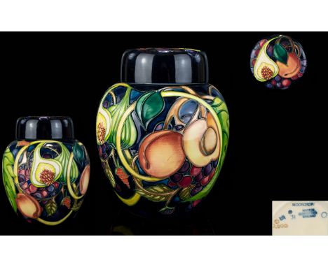 Moorcroft Large Tube lined Ovoid Shaped Lidded Ginger Vase ' Queens Choice ' Designer Emma Bossons. Issued 2000. Stands 8 Inc