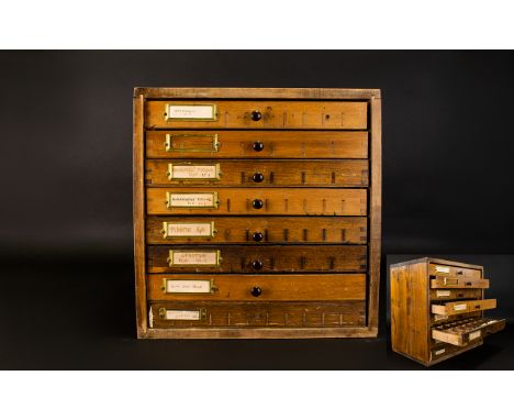 Vintage Small Wooden 8 Drawer - Typographers Cabinet. c.1900. Each Draw Full of Old Painting Unique Pieces - Please See Photo