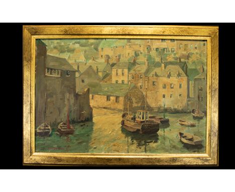 Marcus Ford (1914 -1989) Original Oil On Canvas Depicting small fishing boats in a harbour, requires cleaning, unrestored con