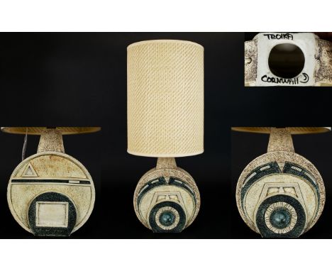 Troika - Superb Shaped Lamp Base From The 1960's - Aztec Design, with Original 1960's Shade. In Wonderful Condition, Troika M