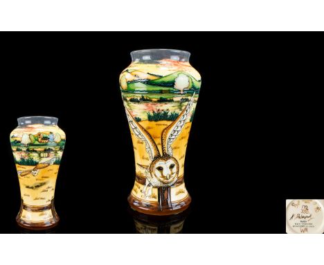 Moorcroft Ltd and Numbered Edition Tube lined Tall Vase, Commissioned by B & W Thornton ' Elegy ' Pattern. Designer Anji Dave