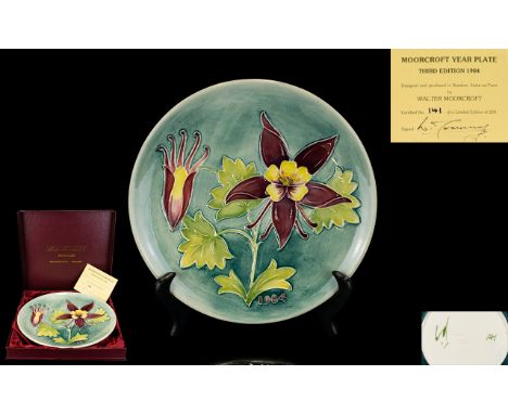 Walter Moorcroft Designed Ltd and Numbered Edition 1984 Year Plate, Third Edition. This Plate Is No 141 of Only 250 ' Columbi