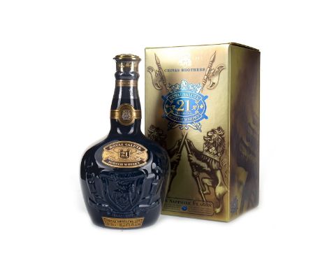 ROYAL SALUTE AGED 21 YEARS - SAPPHIRE DECANTER Blended Scotch Whisky. 70cl, 40% volume, in Wade decanter, felt pouch and cart