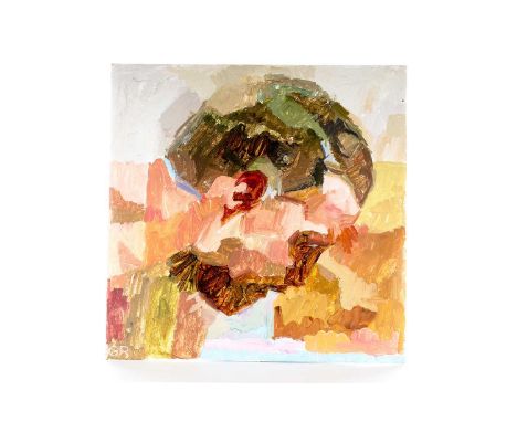 GARETH REID, SELF PORTRAIT - PREPARING TO DIVE acrylic and plaster on card album cover, signed31cm x 31cmBorn in Belfast, Gar