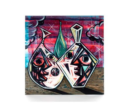 VINNIE NYLON, SATURDAY NIGHT BENEATH THE PLASTIC PALM TREES acrylic, emulsion and collaged paper on card album cover, signed3